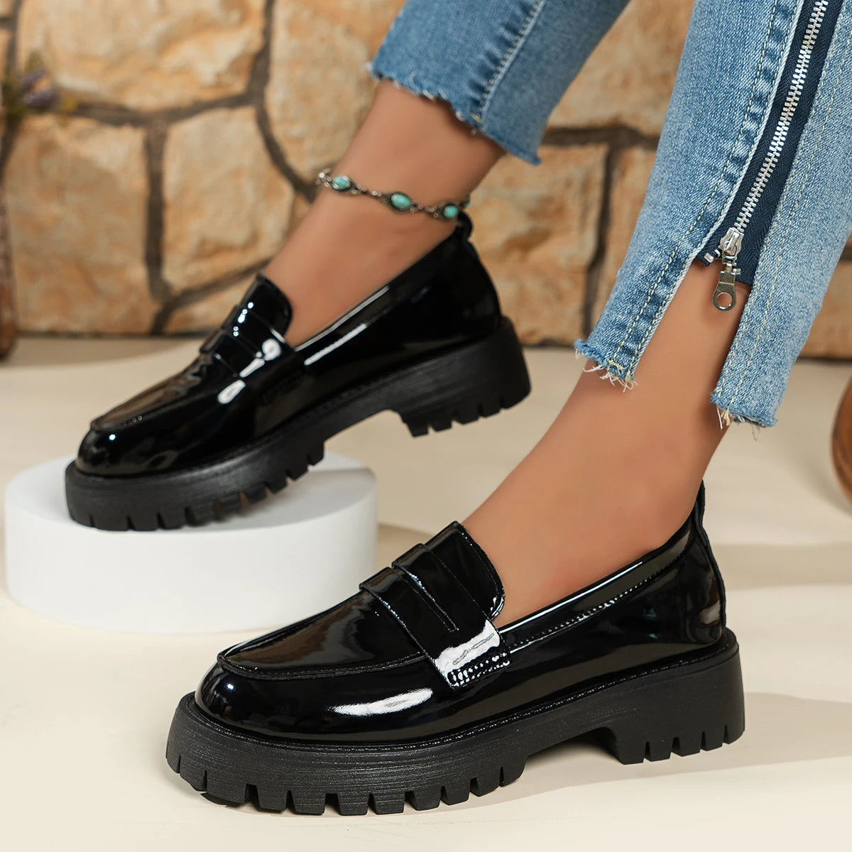 Solid Black Loafer Flats - AfterAmour