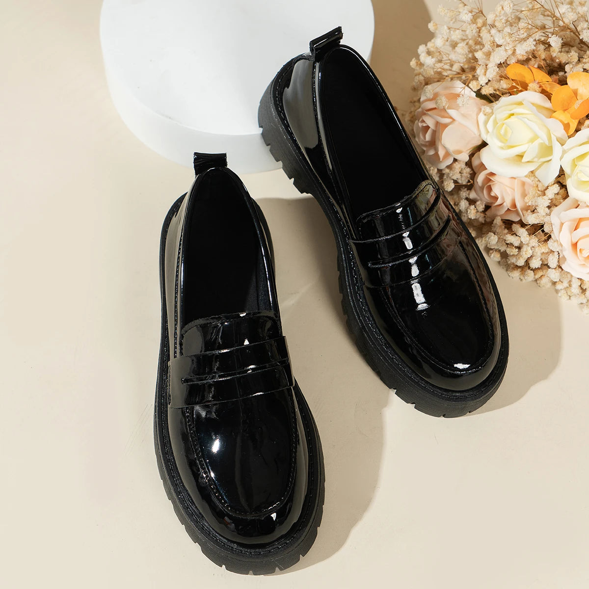 Solid Black Loafer Flats - AfterAmour