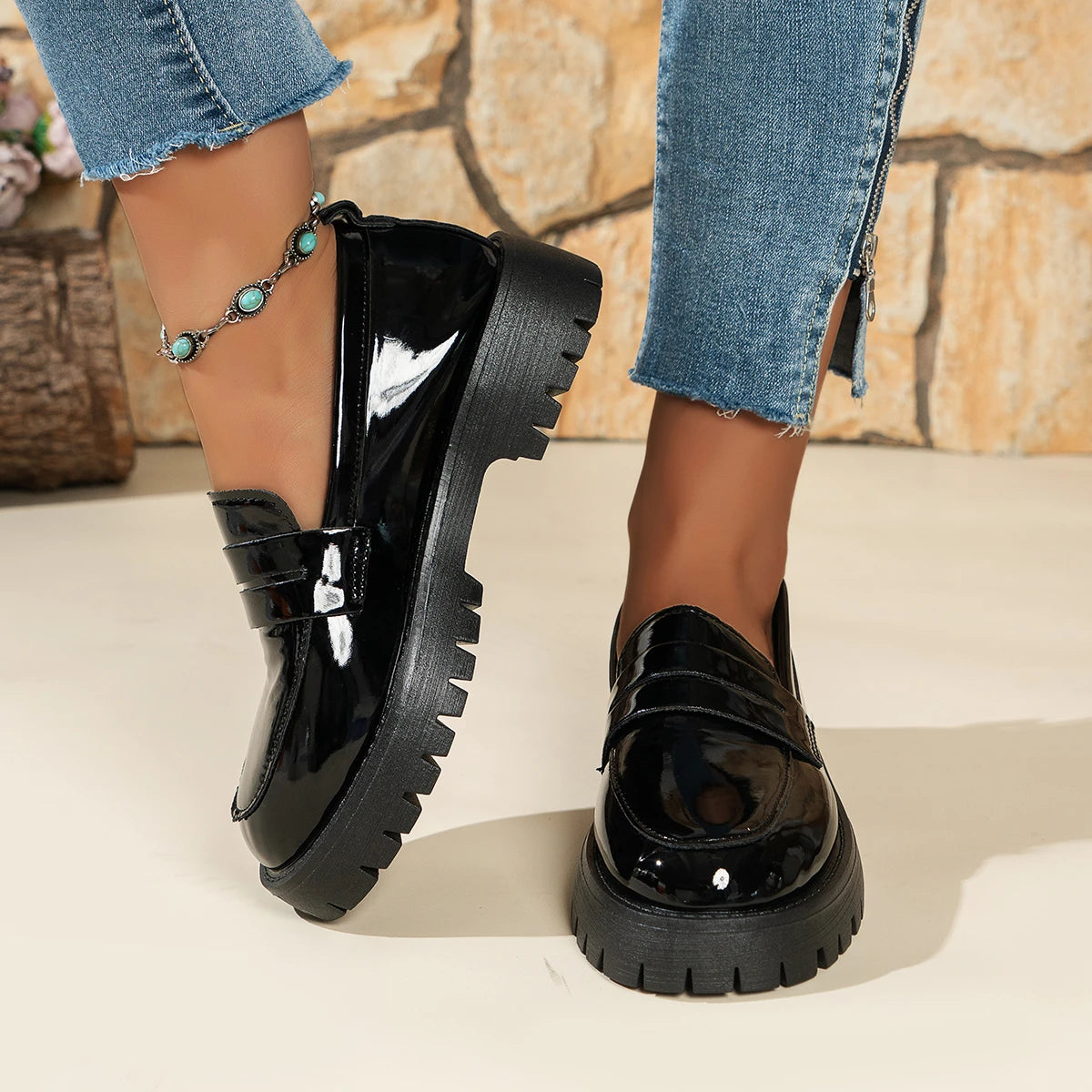 Solid Black Loafer Flats - AfterAmour