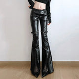 Midnight Reign Buckled Flare Leather Pants