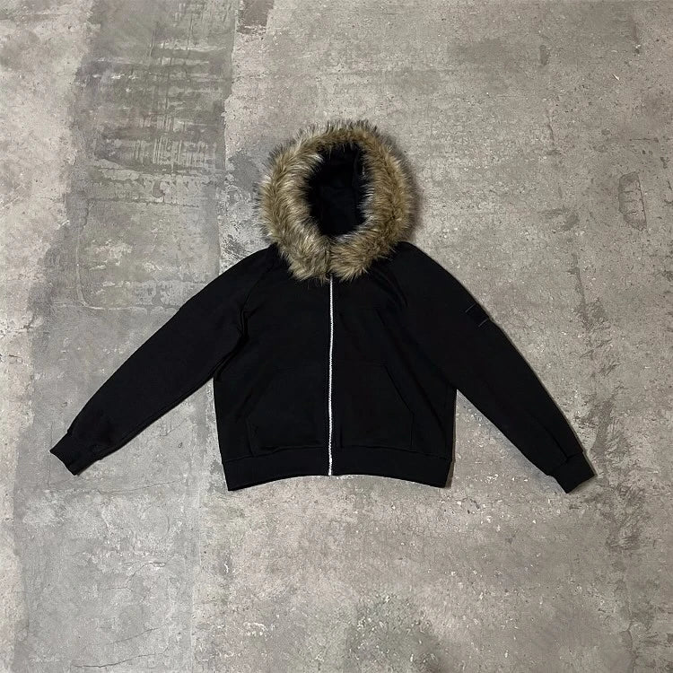 faux fur zip up hoodie - AfterAmour