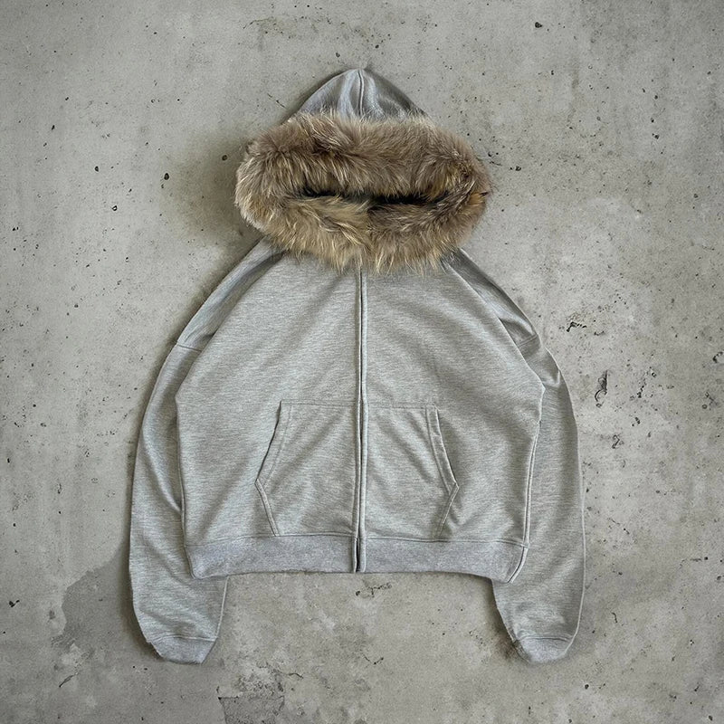 faux fur zip up hoodie - AfterAmour