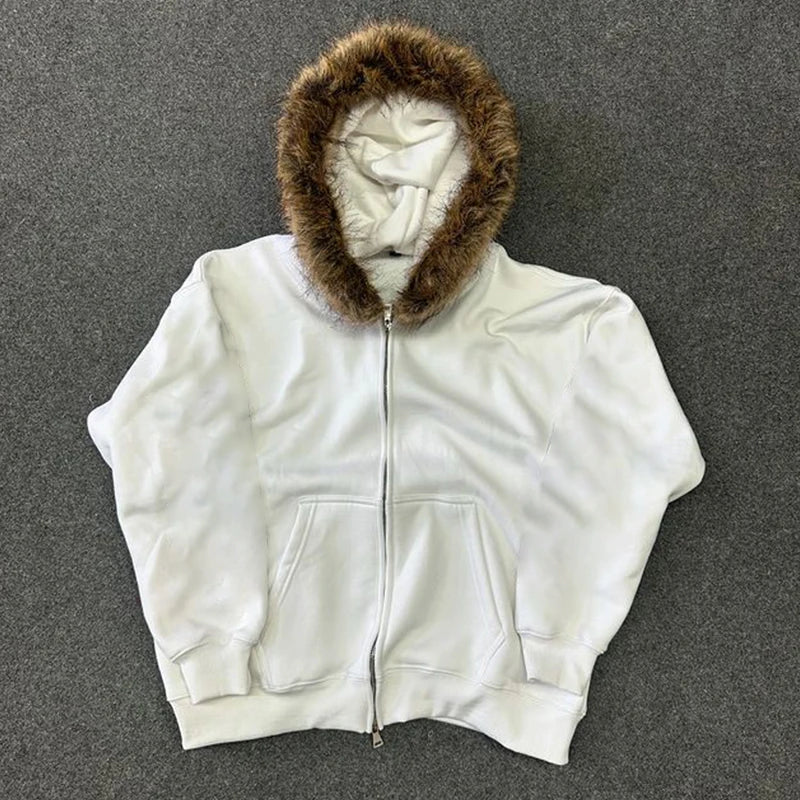 faux fur zip up hoodie - AfterAmour
