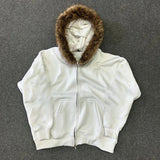 faux fur zip up hoodie - AfterAmour