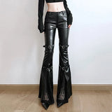 Midnight Reign Buckled Flare Leather Pants