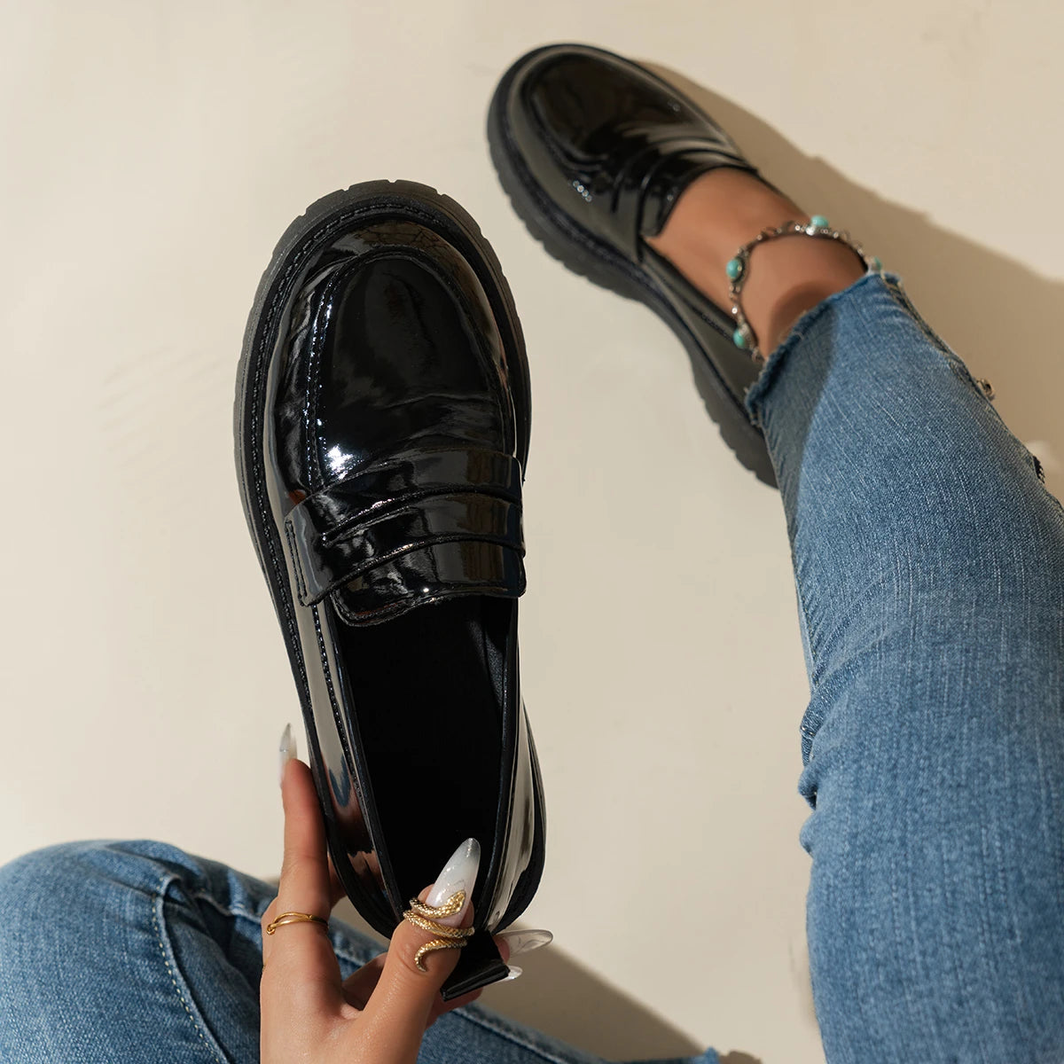 Solid Black Loafer Flats - AfterAmour
