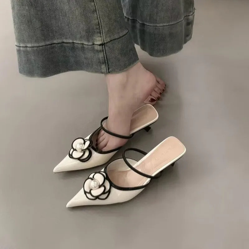 Flower Pointed Toe Heels - AfterAmour
