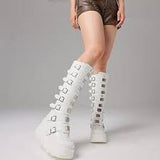 White Buckle-Stride Platform Boots