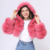 Women Cropped Hooded Real Fox Fur Coat - AfterAmour