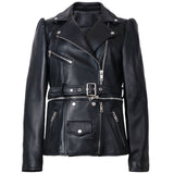 Elegant Detachable Black Biker Leather Jacket - AfterAmour
