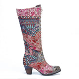 Embroidered Cowhide Cloth Mid-Calf Boots