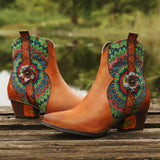 Peacock Feather Western Ankle Boots