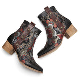 Chocolate Floral Studded Ankle Boots - AfterAmour