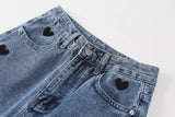 High Waist Heart Lined Denim Trousers - AfterAmour