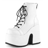 White Patent Leather Lace Up Platform High Heel Boots