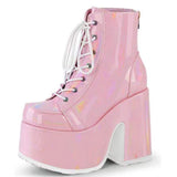 Pink Patent Leather Lace Up Platform High Heel Boots - AfterAmour