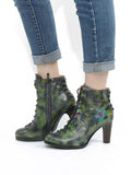 Green Garden Lace Up Floral Ankle Boots