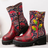 Paisley Floral Leather Combat Boots