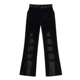 Velour Black Patched Flare Pants