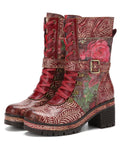 Floral Embossed Buckle Mid Calf Combat Boots