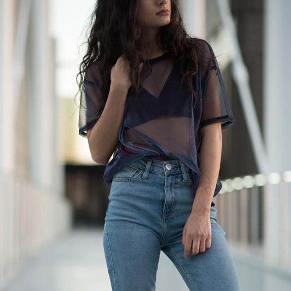 short sleeve loose transparent tshirt - AfterAmour