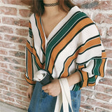 classic striped 3/4 sleeve blouse - AfterAmour