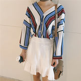 classic striped 3/4 sleeve blouse - AfterAmour