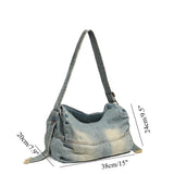 Washed old denim hobo bag, large capacity hobo shoulder bag, sweet cool babes shoulder Retro denim shoulder bag