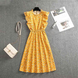 Polka Dot Chiffon Skirt Loose Versatile Temperament Medium Skirt Dot Print Butterfly Sleeve Ruffles dress