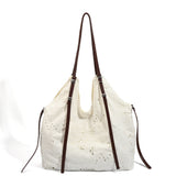 White large capacity hobo purse, embroidered shoulder bag, tote bag, commuter shoulder bag