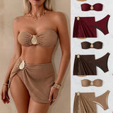 Women's 3-Piece Split Swimsuit Skirted Bikini for Hot Spring Vacation Beach