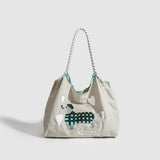 Large Capacity hobo bag with Embroidered Dog pattern, Shoulder bag Nylon, Shoulder shoulder Bag, Commuter hobo Bag Female