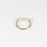 925 Sterling Silver Pearl Open Ring Double Pearl Adjustable Ring for Women Girls