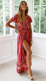 Women's Viscose Bohemian Printed Dress Vacation Beach Maxi Dress Casual