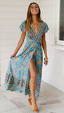 Women's Viscose Bohemian Printed Dress Vacation Beach Maxi Dress Casual