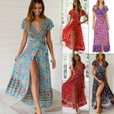 Women's Viscose Bohemian Printed Dress Vacation Beach Maxi Dress Casual