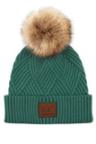 C.C Women's Heather Beanie Hat With Pom And Suede Patch