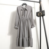 Long Sleeve Floral Print Chiffon Dress - Medium Lace Up Slim Fit Women's Dress