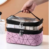 Multifunctional double-layer cosmetic bag, transparent storage bag, travel portable tote bag, large-capacity waterproof toilet bag