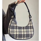 Designer women's bag summer, fashionable versatile plaid hobo bag small, crescent shoulder handbag, small shoulder purse for women
