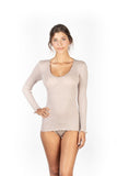 EGi Luxury Wool Silk Long Sleeve Top with Satin Trim. Proudly Made in Italy (1437)