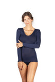 EGi Luxury Wool Silk Long Sleeve Top with Satin Trim. Proudly Made in Italy (1437)