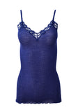 EGI Luxury Wool Silk Camisole Spaghetti Straps with Lace Trim. Proudly Made in Italy (1487)