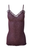 EGI Luxury Wool Silk Camisole Spaghetti Straps with Lace Trim. Proudly Made in Italy (1487)