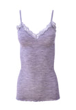EGI Luxury Wool Silk Camisole Spaghetti Straps with Lace Trim. Proudly Made in Italy (1487)