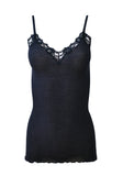 EGI Luxury Wool Silk Camisole Spaghetti Straps with Lace Trim. Proudly Made in Italy (1487)