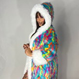 Rainbow Swirl Faux Fur Coat