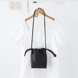Soft PU Cute Mini Mobile Phone Bag - Fashionable Pleated Shoulder Women's Bag, Simple Drawstring Crossbody Small Square Bag