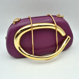 Hard Shell Clutch with Metallic Handle and Chain Strap