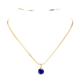 18K Gold Dipped Stainless Steel CZ Round Pendant Necklace